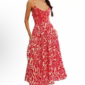 Free People Red and White Floral Midi Dress